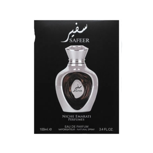 Lattafa Niche Emarati Safeer Eau de Parfum 3.4 oz packaging box front view