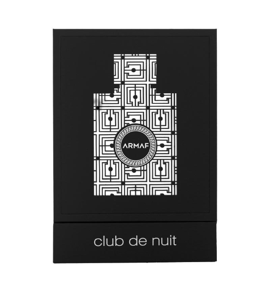 Armaf Club De Nuit Intense 2024 black parfum bottle with geometric white pattern design