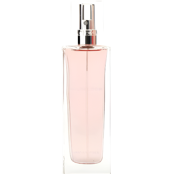 Wildbloom Eau De Parfum spray bottle, pale pink liquid in clear glass with chrome atomizer