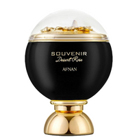 Afnan Souvenir Dessert Rose black spherical bottle with gold dome top and base