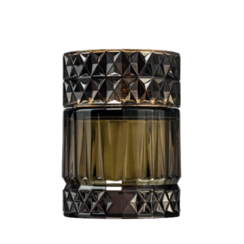 Afnan Zimaya Sharaf perfume bottle with black geometric patterned cap and olive-toned glass.