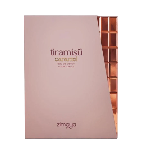 Tiramisu Caramel fragrance box with chocolate bar design on right side