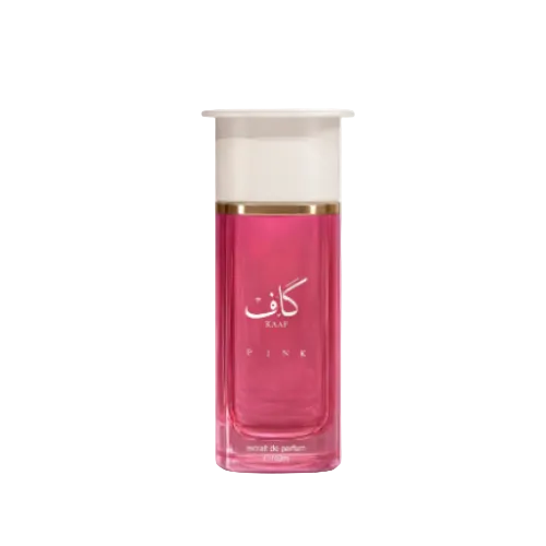 Ahmed Al Maghribi Kaaf Pink fragrance bottle with clear cap, filled with rose liquid