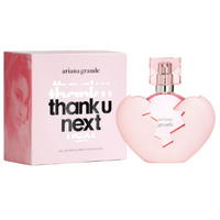 Ariana Grande Thank U Next perfume bottle in pink heart shape with matching box packaging