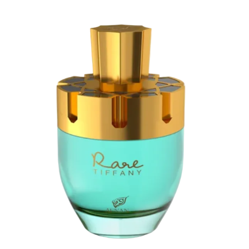 Afnan Rare Tiffany Eau De Parfum bottle with turquoise lower section and gold-toned cap.