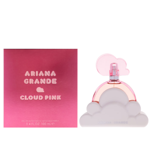 Ariana Grande Cloud Pink fragrance box and bottle with cloud-shaped cap and base