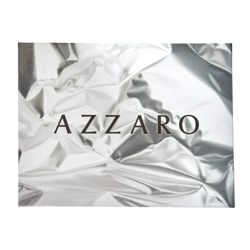 Azzaro Chrome 3 Piece Gift Set against white crinkled fabric background