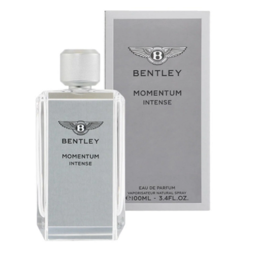 Bentley Momentum Intense Eau De Parfum 100ml bottle with gray box packaging.