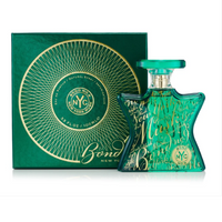 Bond No. 9 New York Musk green eau de parfum bottle with matching presentation box featuring gold circular design.