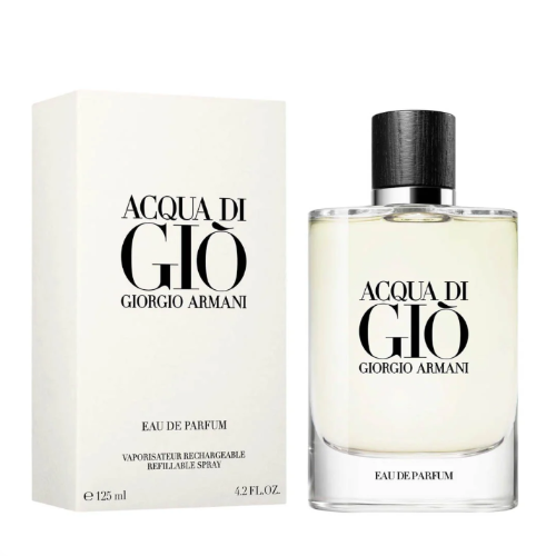 Acqua Di Gio Eau De Parfum bottle with white box packaging by Giorgio Armani