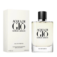 Acqua Di Gio Eau De Parfum bottle with white box packaging by Giorgio Armani
