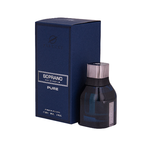 Dumont Soprano Pure Eau de Parfum 3.4 oz blue bottle with packaging box front view