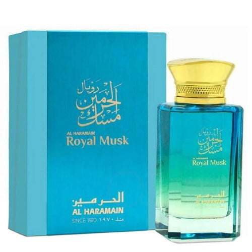 Al Haramain Royal Musk eau de parfum bottle with turquoise box