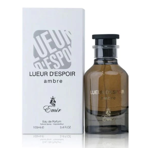 Paris Corner Emir Lueur D'Espoir Ambre Eau de Parfum 3.4 oz bottle with packaging box front view