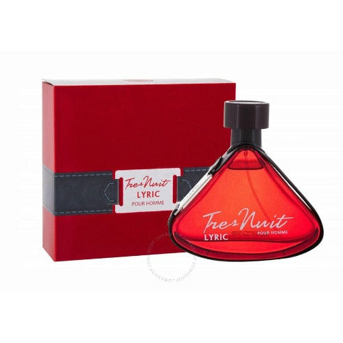 Armaf Tres Nuit Lyric red teardrop-shaped perfume bottle with box packaging