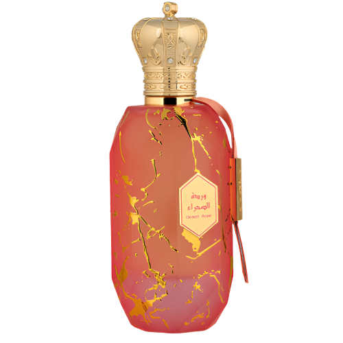 Armaf Eter Desert Rose perfume bottle with gold crown cap and red gradient label with gold leaf design accents