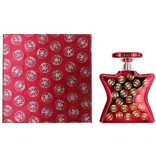 Bond No. 9 Off Broadway red perfume bottle with matching patterned box