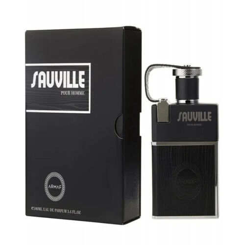 Armaf Sauville black eau de parfum bottle with matching black box packaging.