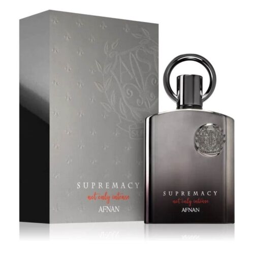 Afnan Supremacy Not Only Intense fragrance bottle with gray box packaging