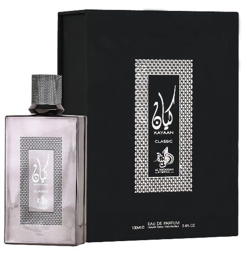Al Wataniah Kayaan Classic eau de parfum bottle with black box packaging
