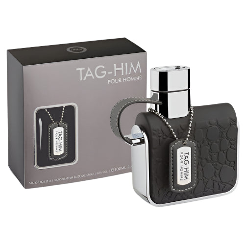 Armaf Tag Him fragrance bottle with black quilted pouch and product box