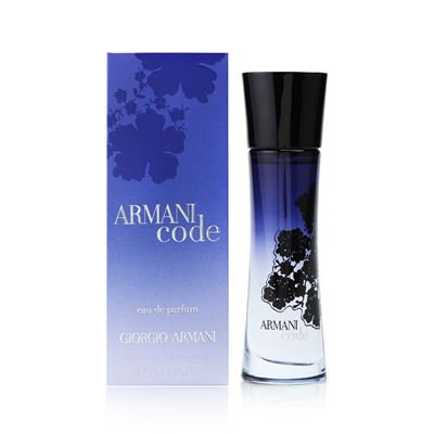 Armani Code eau de parfum bottle with blue box packaging displayed side by side