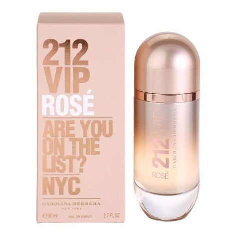 212 VIP Rosé fragrance bottle and box set with rose-gold metallic finish.