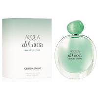 Acqua Di Gioia eau de parfum bottle in light green glass with matching box by Giorgio Armani