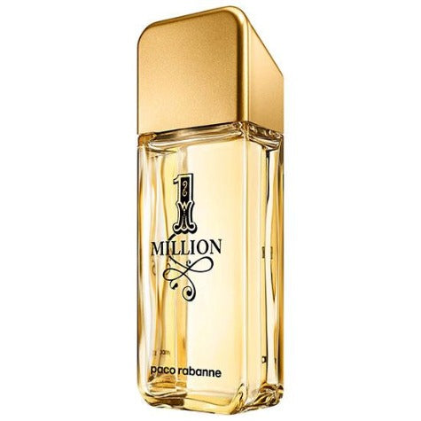 1 Million Aftershave bottle with gold cap and clear glass container