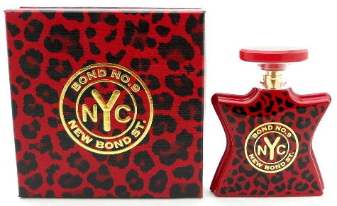 Bond No. 9 New Bond St Eau de Parfum 3.3 oz leopard print star bottle with packaging box front view