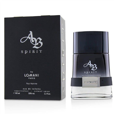 AB Spirit by Lomani eau de toilette bottle with black box packaging