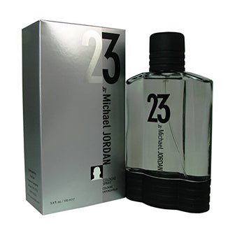 23 cologne bottle with silver box and black cap