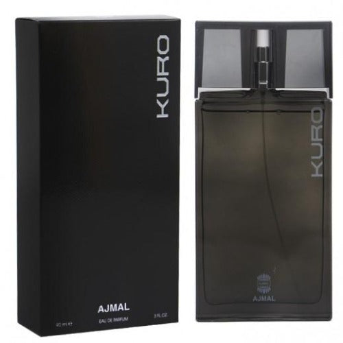 Ajmal Kuro Eau De Parfum bottle and black box packaging displayed side by side