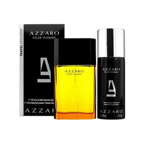 Azzaro Pour Homme 2-piece gift set with cologne bottle and deodorant spray in black packaging