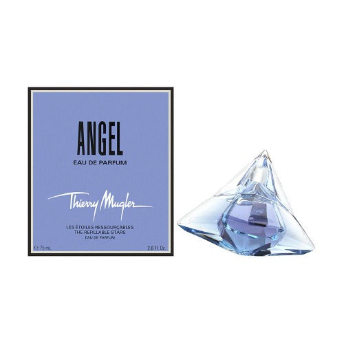 Angel Eau De Parfum bottle with blue box by Thierry Mugler