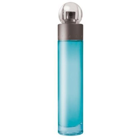 360 eau de toilette spray bottle with turquoise liquid and gray cap