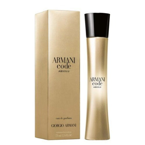 Armani Code Absolu eau de parfum bottle with gold box packaging