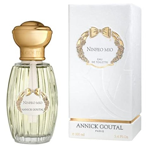 Annick Goutal Ninfeo Mio perfume bottle with gold cap and white box packaging