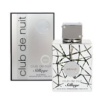 Armaf Club De Nuit Sillage fragrance bottle with gray cap next to white box with black text