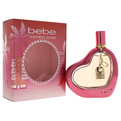 Bebe South Beach Jetset perfume bottle in pink with matching box and charm accessory