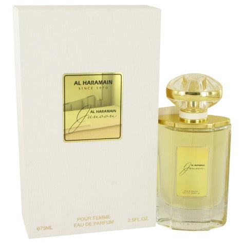 Al Haramain Junoon Eau De Parfum bottle with cream box packaging, 75ml size.