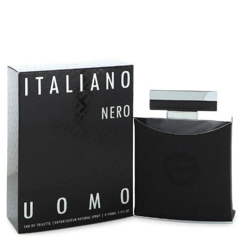 Armaf Italiano Uomo Nero black EDT bottle with matching box packaging displayed side by side