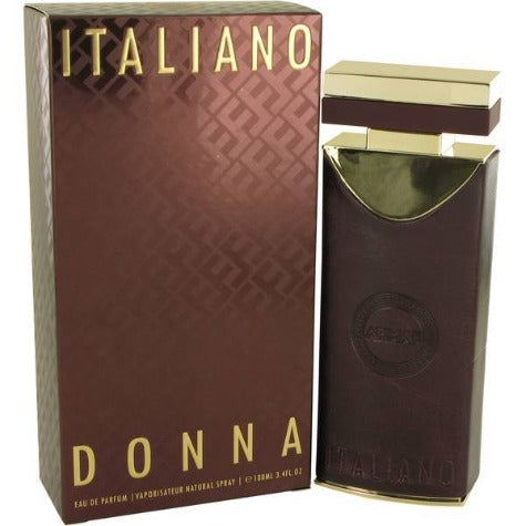 Armaf Italiano Donna Eau De Parfum bottle and box set in burgundy with gold accents