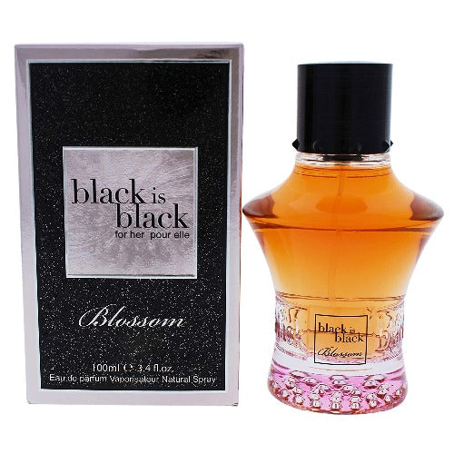 Black Is Black Blossom eau de parfum bottle with box, 100ml amber fragrance with pink beaded base