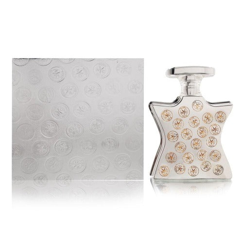 Bond No. 9 Cooper Square perfume bottle with rose gold crystals and packaging box