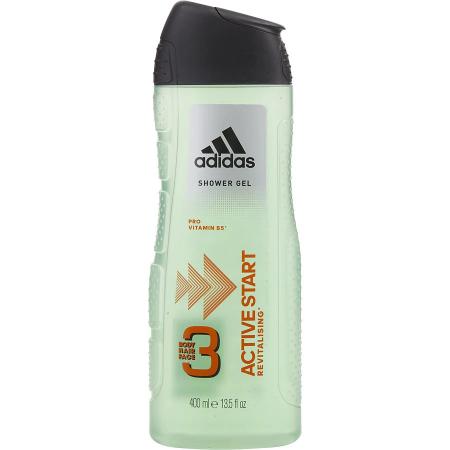 Adidas Active Start 3 shower gel bottle, light green with black cap, 400ml size