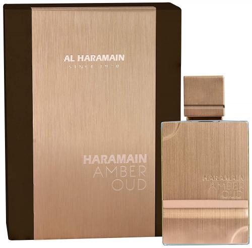 Al Haramain Amber Oud Eau De Parfum bottle and gift box set in beige and brown wood-textured packaging