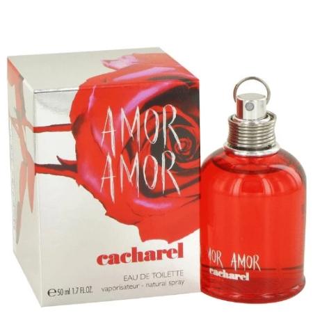 Amor Amor red fragrance bottle with white box packaging by Cacharel