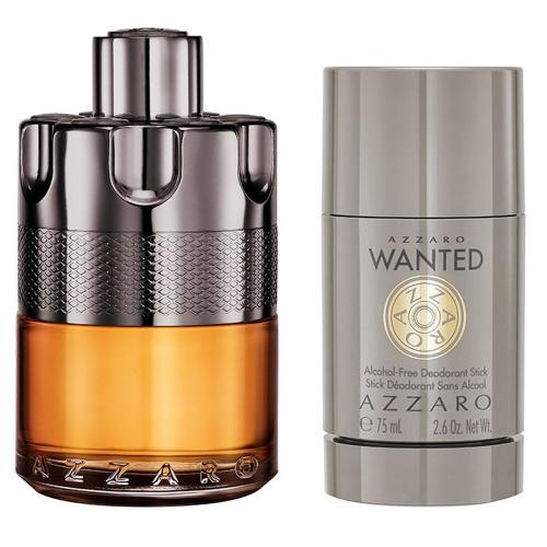 Azzaro Wanted fragrance gift set with amber bottle and deodorant stick