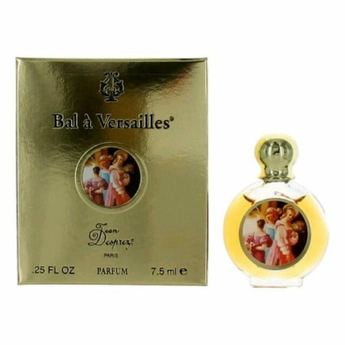 Bal à Versailles Parfum box and bottle with gold packaging and classical artwork medallion